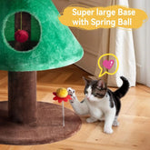 63 Inch Christmas Tree Cat Tower, Cat Condo with Plush Toys, Green Tektoty